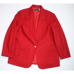 VINTAGE WOMEN'S RED 100% WOOL BLAZER JACKET - REQUIREMENTS - SIZE 18